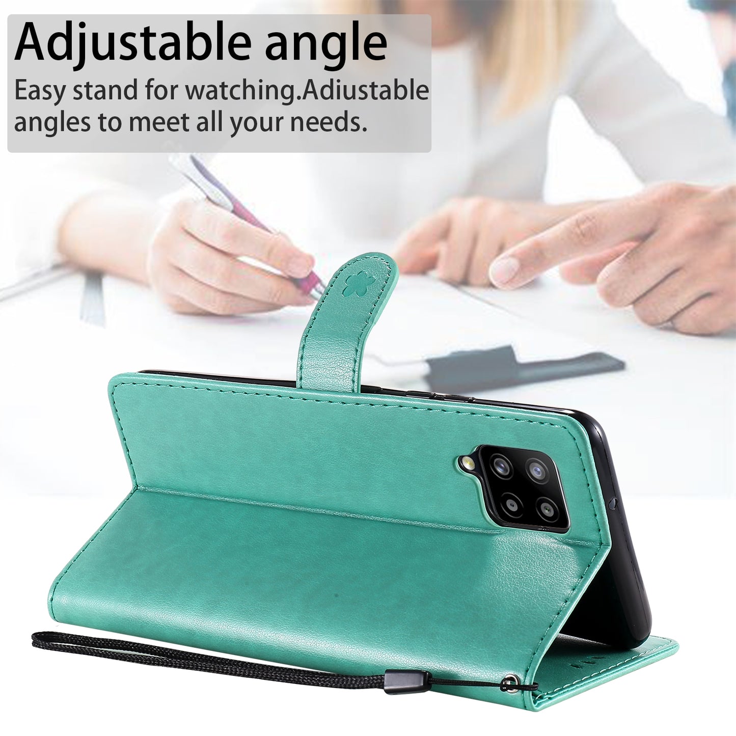 For Samsung Galaxy A42 5G Cat and Bee Embossed Flip Leather Phone Case Wallet Cover with Card Slots Cash Pocket Magnetic Stand Protective Shockproof TPU PU Leather Case with Wrist Strap