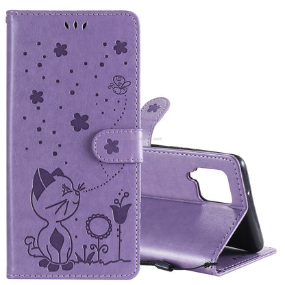 For Samsung Galaxy A42 5G Cat and Bee Embossed Flip Leather Phone Case Wallet Cover with Card Slots Cash Pocket Magnetic Stand Protective Shockproof TPU PU Leather Case with Wrist Strap