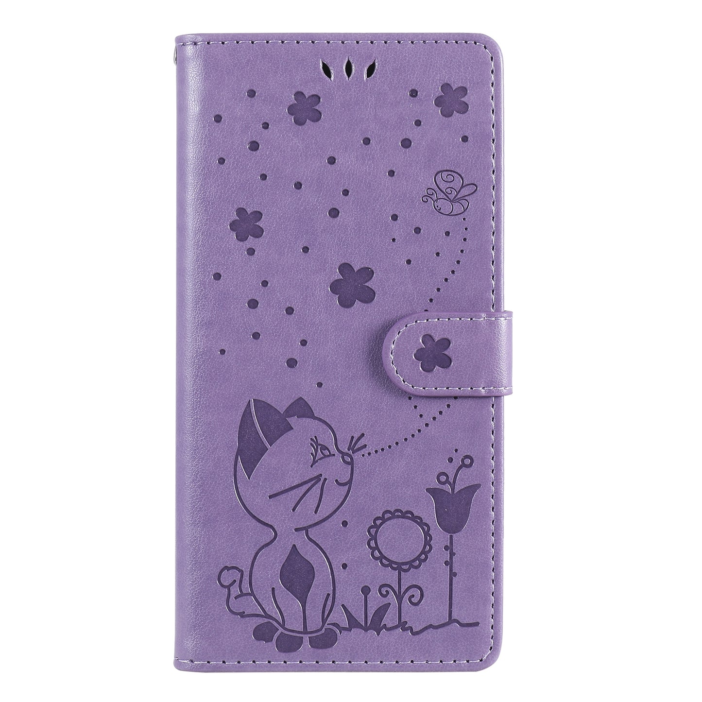 For Samsung Galaxy A42 5G Cat and Bee Embossed Flip Leather Phone Case Wallet Cover with Card Slots Cash Pocket Magnetic Stand Protective Shockproof TPU PU Leather Case with Wrist Strap