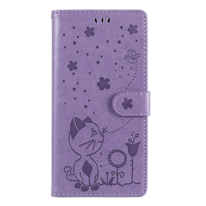 For Samsung Galaxy A42 5G Cat and Bee Embossed Flip Leather Phone Case Wallet Cover with Card Slots Cash Pocket Magnetic Stand Protective Shockproof TPU PU Leather Case with Wrist Strap
