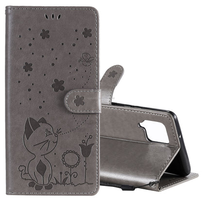 For Samsung Galaxy A42 5G Cat and Bee Embossed Flip Leather Phone Case Wallet Cover with Card Slots Cash Pocket Magnetic Stand Protective Shockproof TPU PU Leather Case with Wrist Strap