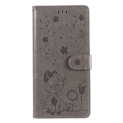 For Samsung Galaxy A42 5G Cat and Bee Embossed Flip Leather Phone Case Wallet Cover with Card Slots Cash Pocket Magnetic Stand Protective Shockproof TPU PU Leather Case with Wrist Strap