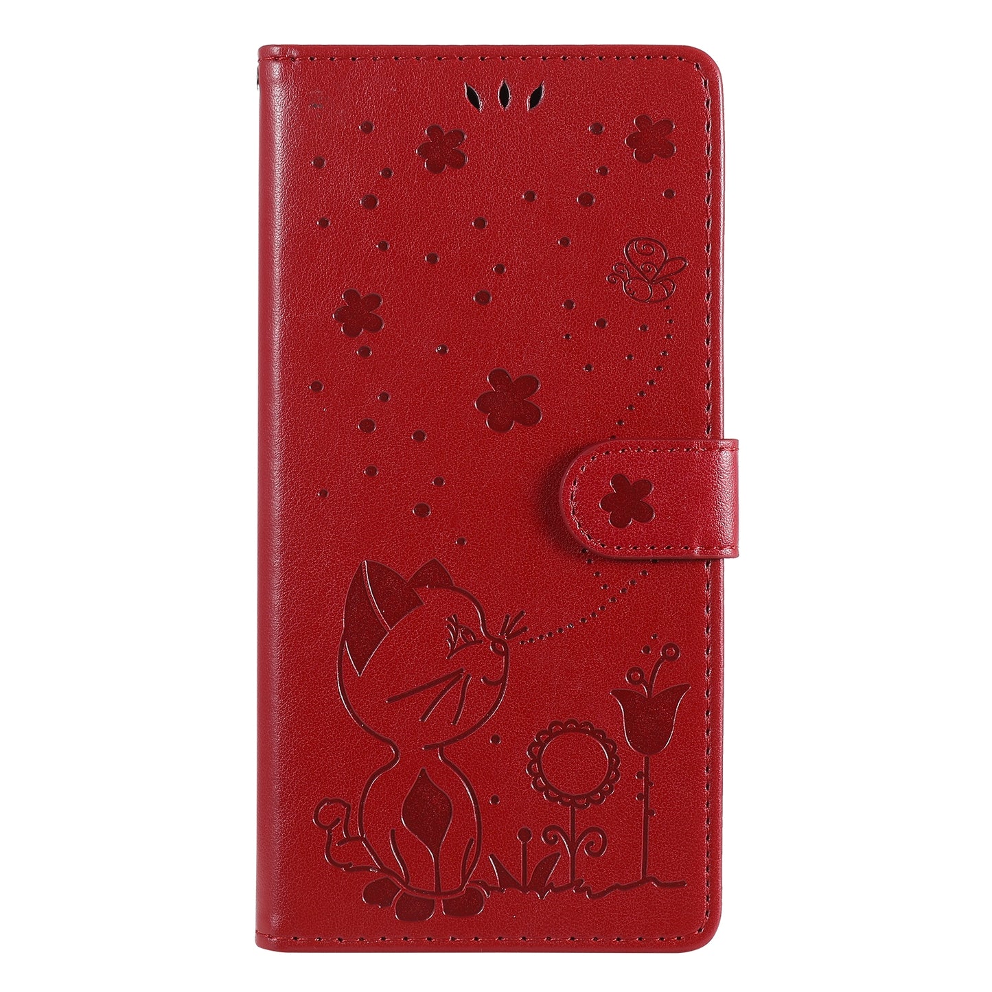 For Samsung Galaxy A42 5G Cat and Bee Embossed Flip Leather Phone Case Wallet Cover with Card Slots Cash Pocket Magnetic Stand Protective Shockproof TPU PU Leather Case with Wrist Strap