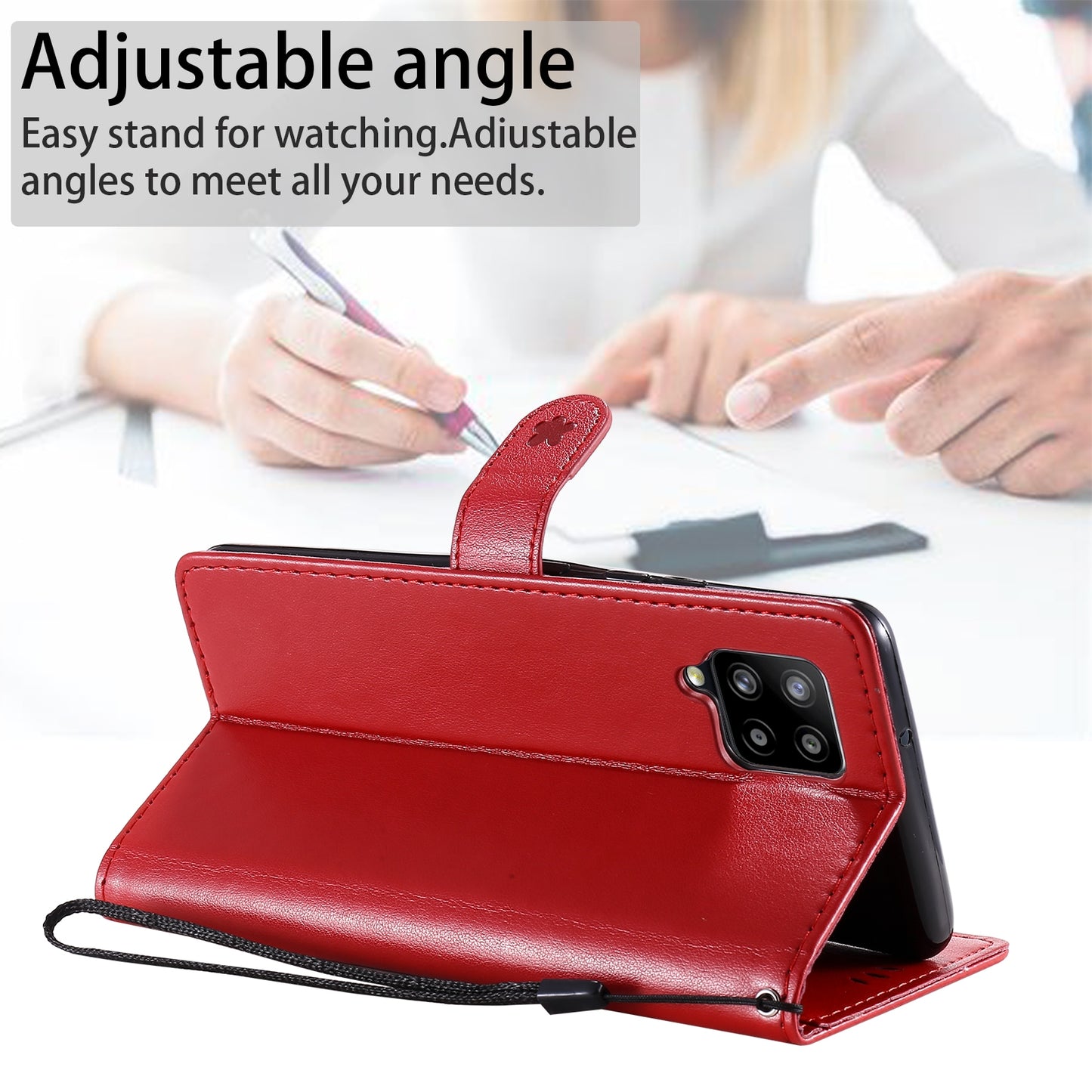 For Samsung Galaxy A42 5G Cat and Bee Embossed Flip Leather Phone Case Wallet Cover with Card Slots Cash Pocket Magnetic Stand Protective Shockproof TPU PU Leather Case with Wrist Strap