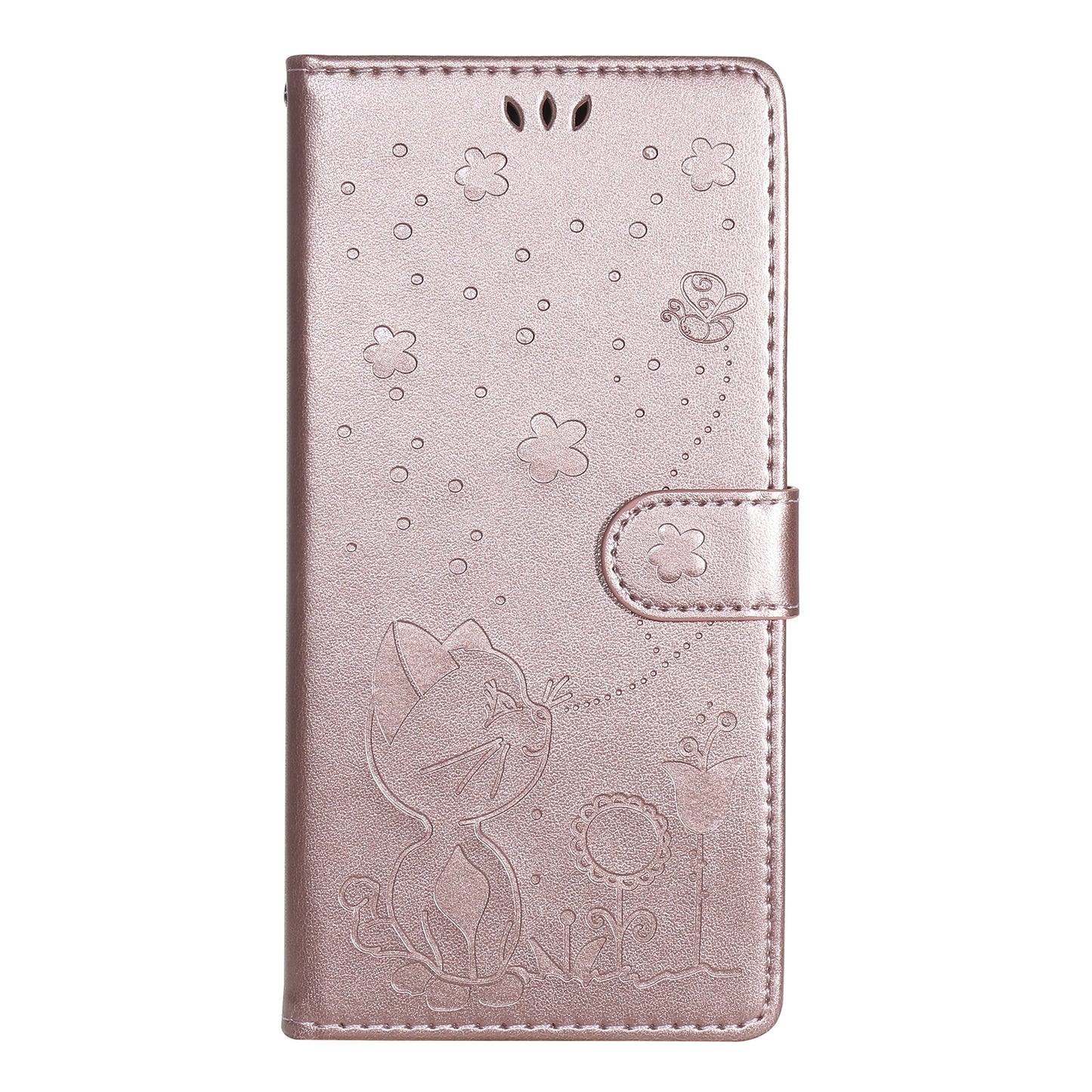 For Samsung Galaxy A42 5G Cat and Bee Embossed Flip Leather Phone Case Wallet Cover with Card Slots Cash Pocket Magnetic Stand Protective Shockproof TPU PU Leather Case with Wrist Strap