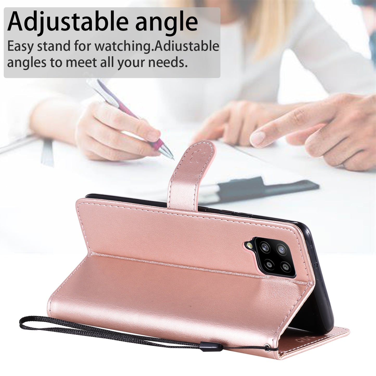 For Samsung Galaxy A42 5G Cat and Bee Embossed Flip Leather Phone Case Wallet Cover with Card Slots Cash Pocket Magnetic Stand Protective Shockproof TPU PU Leather Case with Wrist Strap