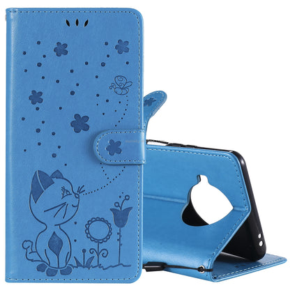 For Xiaomi 10T Lite 5G Cat and Bee Embossed Flip Leather Phone Case Wallet Cover with Card Slots Cash Pocket Magnetic Stand Protective Shockproof TPU PU Leather Case with Wrist Strap
