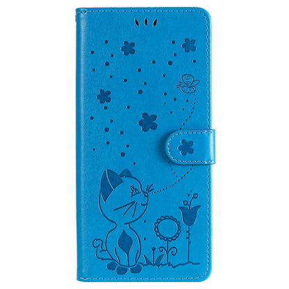For Xiaomi 10T Lite 5G Cat and Bee Embossed Flip Leather Phone Case Wallet Cover with Card Slots Cash Pocket Magnetic Stand Protective Shockproof TPU PU Leather Case with Wrist Strap