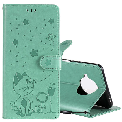 For Xiaomi 10T Lite 5G Cat and Bee Embossed Flip Leather Phone Case Wallet Cover with Card Slots Cash Pocket Magnetic Stand Protective Shockproof TPU PU Leather Case with Wrist Strap