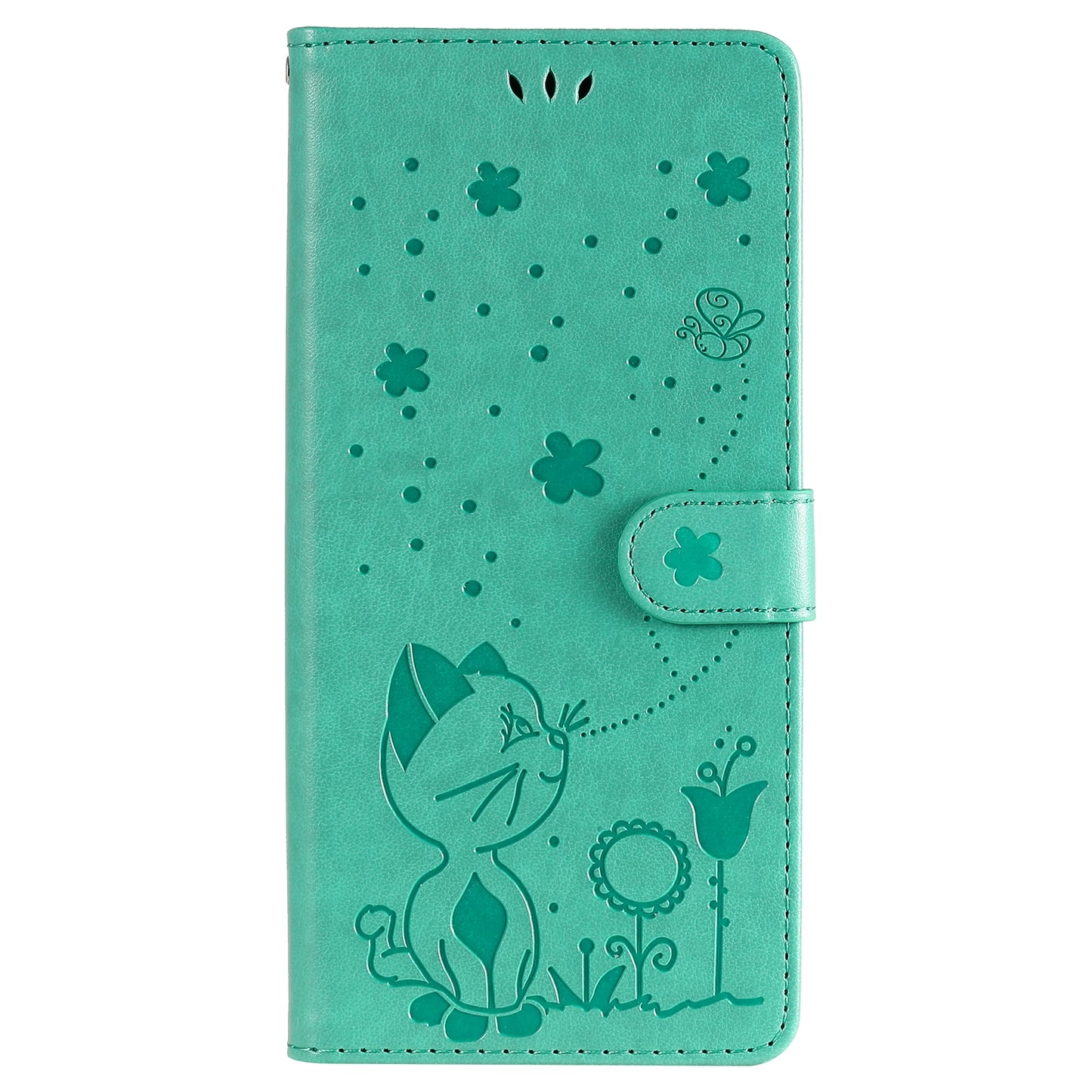 For Xiaomi 10T Lite 5G Cat and Bee Embossed Flip Leather Phone Case Wallet Cover with Card Slots Cash Pocket Magnetic Stand Protective Shockproof TPU PU Leather Case with Wrist Strap