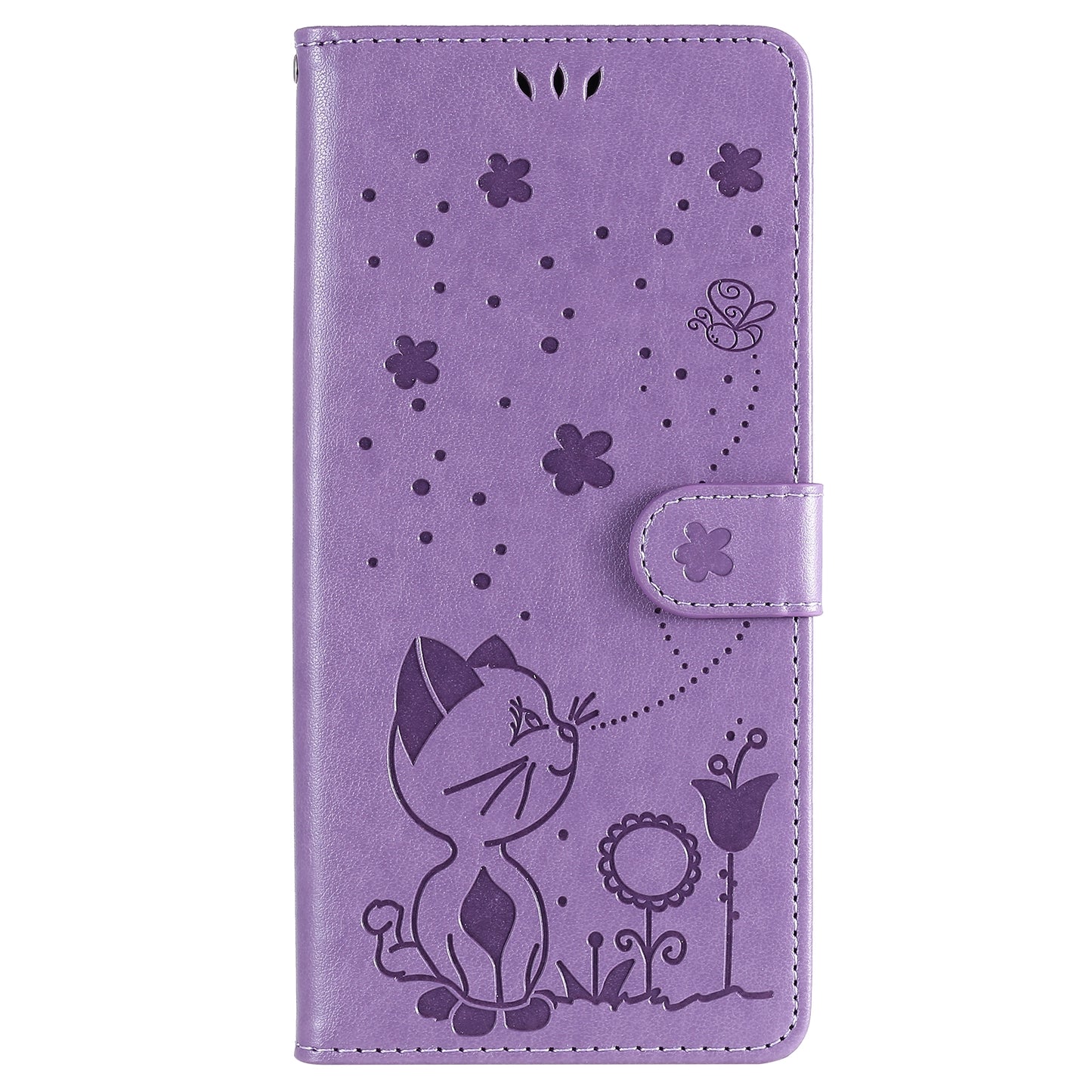 For Xiaomi 10T Lite 5G Cat and Bee Embossed Flip Leather Phone Case Wallet Cover with Card Slots Cash Pocket Magnetic Stand Protective Shockproof TPU PU Leather Case with Wrist Strap