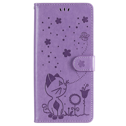 For Xiaomi 10T Lite 5G Cat and Bee Embossed Flip Leather Phone Case Wallet Cover with Card Slots Cash Pocket Magnetic Stand Protective Shockproof TPU PU Leather Case with Wrist Strap