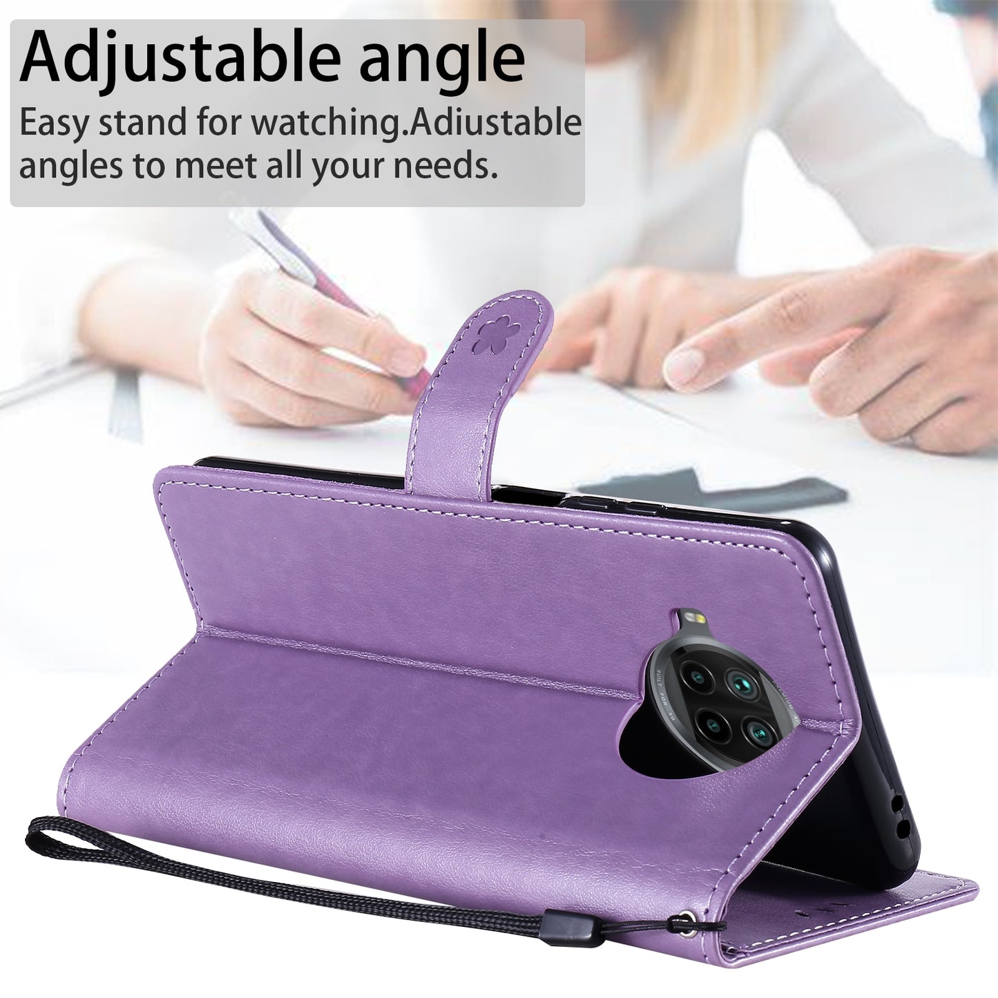 For Xiaomi 10T Lite 5G Cat and Bee Embossed Flip Leather Phone Case Wallet Cover with Card Slots Cash Pocket Magnetic Stand Protective Shockproof TPU PU Leather Case with Wrist Strap