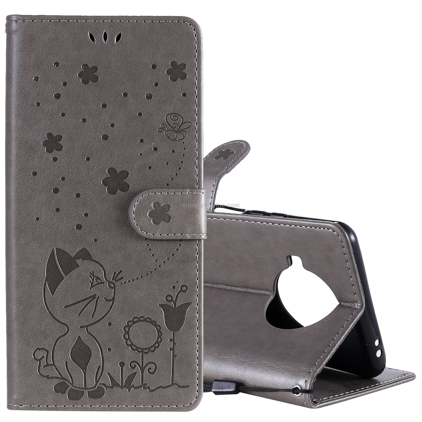 For Xiaomi 10T Lite 5G Cat and Bee Embossed Flip Leather Phone Case Wallet Cover with Card Slots Cash Pocket Magnetic Stand Protective Shockproof TPU PU Leather Case with Wrist Strap