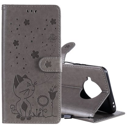For Xiaomi 10T Lite 5G Cat and Bee Embossed Flip Leather Phone Case Wallet Cover with Card Slots Cash Pocket Magnetic Stand Protective Shockproof TPU PU Leather Case with Wrist Strap