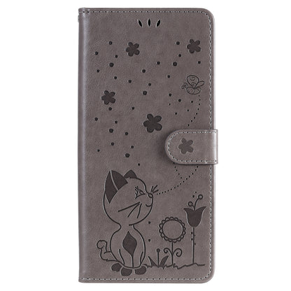 For Xiaomi 10T Lite 5G Cat and Bee Embossed Flip Leather Phone Case Wallet Cover with Card Slots Cash Pocket Magnetic Stand Protective Shockproof TPU PU Leather Case with Wrist Strap