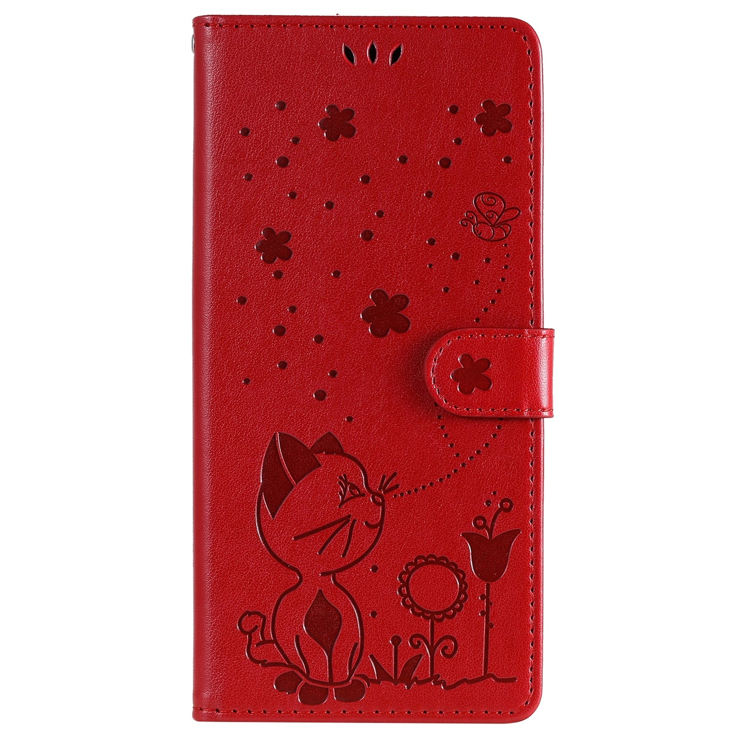 For Xiaomi 10T Lite 5G Cat and Bee Embossed Flip Leather Phone Case Wallet Cover with Card Slots Cash Pocket Magnetic Stand Protective Shockproof TPU PU Leather Case with Wrist Strap