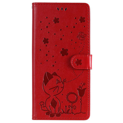 For Xiaomi 10T Lite 5G Cat and Bee Embossed Flip Leather Phone Case Wallet Cover with Card Slots Cash Pocket Magnetic Stand Protective Shockproof TPU PU Leather Case with Wrist Strap