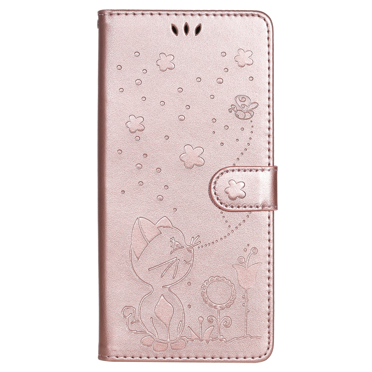 For Xiaomi 10T Lite 5G Cat and Bee Embossed Flip Leather Phone Case Wallet Cover with Card Slots Cash Pocket Magnetic Stand Protective Shockproof TPU PU Leather Case with Wrist Strap