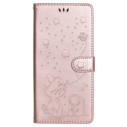 For Xiaomi 10T Lite 5G Cat and Bee Embossed Flip Leather Phone Case Wallet Cover with Card Slots Cash Pocket Magnetic Stand Protective Shockproof TPU PU Leather Case with Wrist Strap