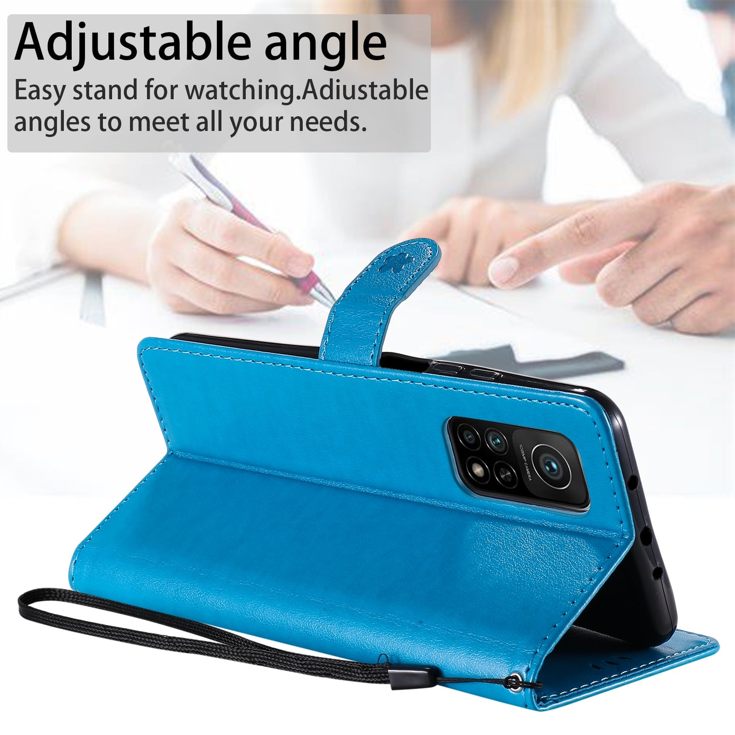 For Xiaomi 10T 5G Cat and Bee Embossed Flip Leather Phone Case Wallet Cover with Card Slots Cash Pocket Magnetic Stand Protective Shockproof TPU PU Leather Case with Wrist Strap