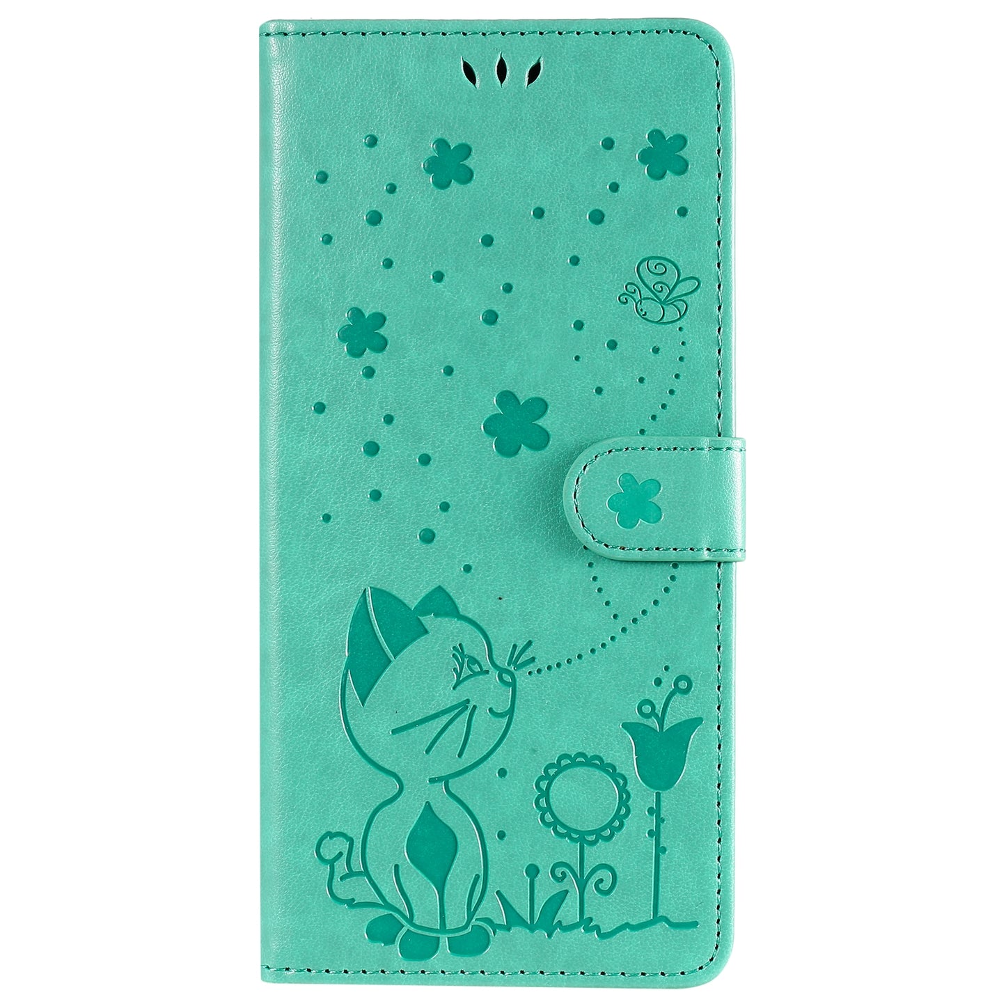 For Xiaomi 10T 5G Cat and Bee Embossed Flip Leather Phone Case Wallet Cover with Card Slots Cash Pocket Magnetic Stand Protective Shockproof TPU PU Leather Case with Wrist Strap