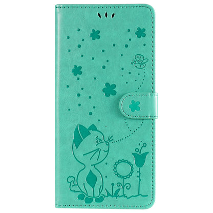 For Xiaomi 10T 5G Cat and Bee Embossed Flip Leather Phone Case Wallet Cover with Card Slots Cash Pocket Magnetic Stand Protective Shockproof TPU PU Leather Case with Wrist Strap