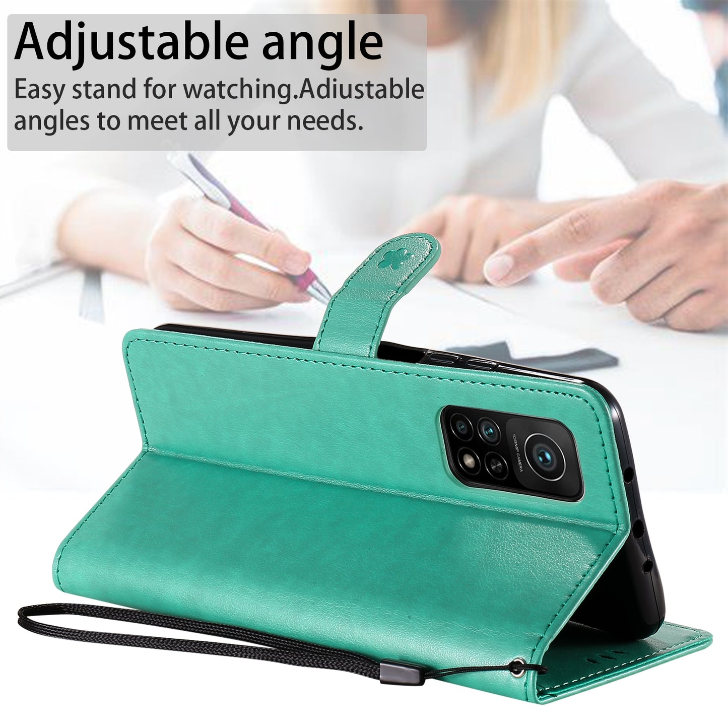 For Xiaomi 10T Pro 5G Cat and Bee Embossed Flip Leather Phone Case Wallet Cover with Card Slots Cash Pocket Magnetic Stand Protective Shockproof TPU PU Leather Case with Wrist Strap