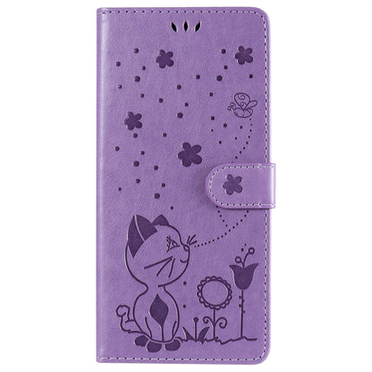 For Xiaomi 10T Pro 5G Cat and Bee Embossed Flip Leather Phone Case Wallet Cover with Card Slots Cash Pocket Magnetic Stand Protective Shockproof TPU PU Leather Case with Wrist Strap