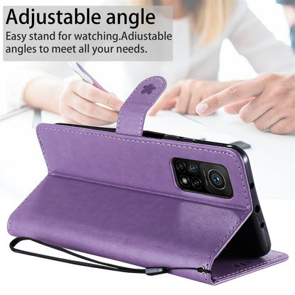 For Xiaomi 10T 5G Cat and Bee Embossed Flip Leather Phone Case Wallet Cover with Card Slots Cash Pocket Magnetic Stand Protective Shockproof TPU PU Leather Case with Wrist Strap
