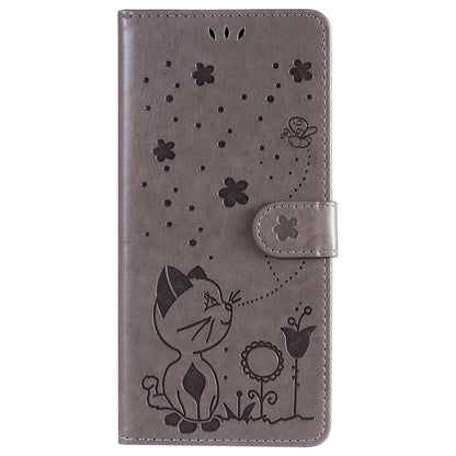 For Xiaomi 10T 5G Cat and Bee Embossed Flip Leather Phone Case Wallet Cover with Card Slots Cash Pocket Magnetic Stand Protective Shockproof TPU PU Leather Case with Wrist Strap