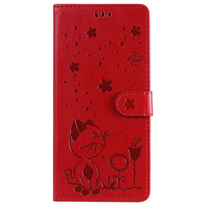 For Xiaomi 10T 5G Cat and Bee Embossed Flip Leather Phone Case Wallet Cover with Card Slots Cash Pocket Magnetic Stand Protective Shockproof TPU PU Leather Case with Wrist Strap