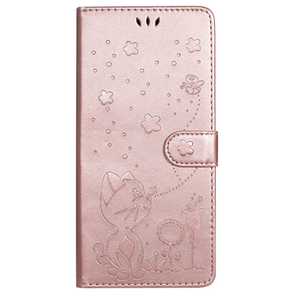 For Xiaomi 10T Pro 5G Cat and Bee Embossed Flip Leather Phone Case Wallet Cover with Card Slots Cash Pocket Magnetic Stand Protective Shockproof TPU PU Leather Case with Wrist Strap