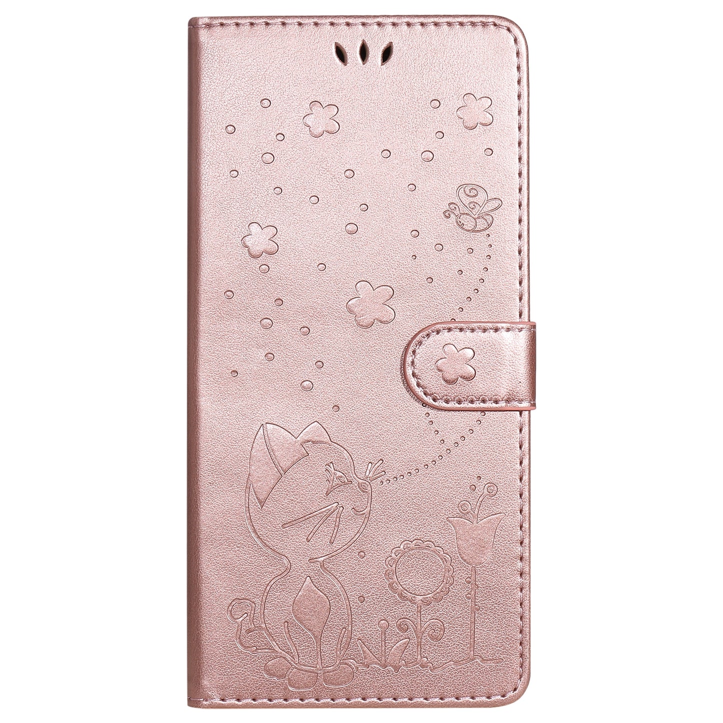 For Xiaomi 10T 5G Cat and Bee Embossed Flip Leather Phone Case Wallet Cover with Card Slots Cash Pocket Magnetic Stand Protective Shockproof TPU PU Leather Case with Wrist Strap