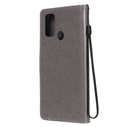 For OPPO A53 (2020) Cat and Bee Embossed Flip Leather Phone Case Wallet Cover with Card Slots Cash Pocket Magnetic Stand Protective Shockproof TPU PU Leather Case with Wrist Strap
