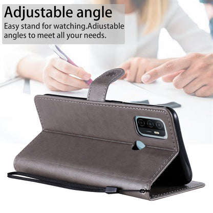 For OPPO A53s Cat and Bee Embossed Flip Leather Phone Case Wallet Cover with Card Slots Cash Pocket Magnetic Stand Protective Shockproof TPU PU Leather Case with Wrist Strap