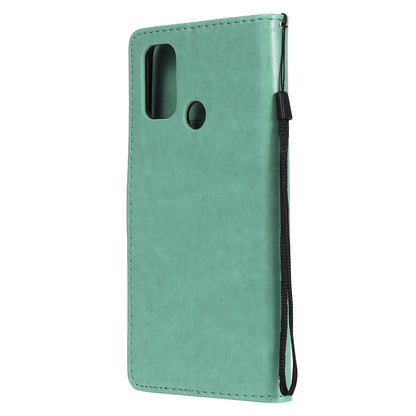 For OPPO A53s Cat and Bee Embossed Flip Leather Phone Case Wallet Cover with Card Slots Cash Pocket Magnetic Stand Protective Shockproof TPU PU Leather Case with Wrist Strap