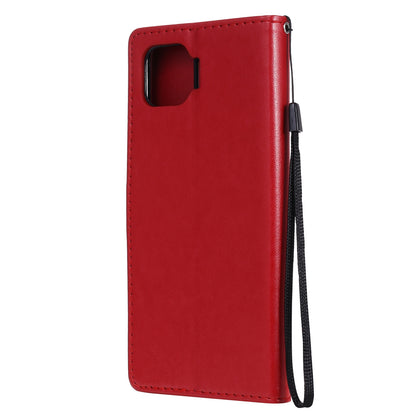 For OPPO F17 Pro Cat and Bee Embossed Flip Leather Phone Case Wallet Cover with Card Slots Cash Pocket Magnetic Stand Protective Shockproof TPU PU Leather Case with Wrist Strap