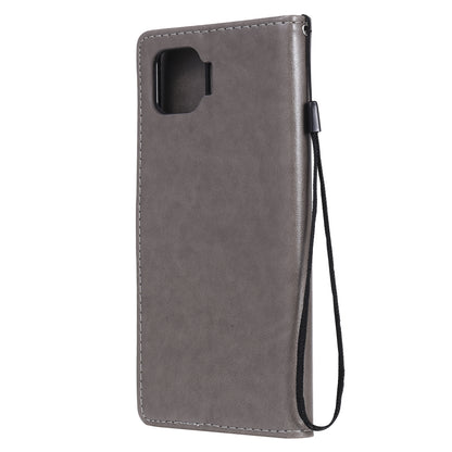 For OPPO F17 Pro Cat and Bee Embossed Flip Leather Phone Case Wallet Cover with Card Slots Cash Pocket Magnetic Stand Protective Shockproof TPU PU Leather Case with Wrist Strap