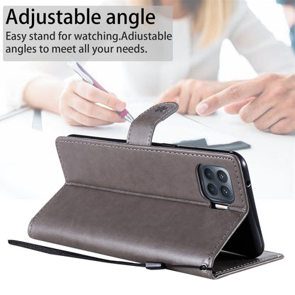 For OPPO Reno4 Lite Cat and Bee Embossed Flip Leather Phone Case Wallet Cover with Card Slots Cash Pocket Magnetic Stand Protective Shockproof TPU PU Leather Case with Wrist Strap