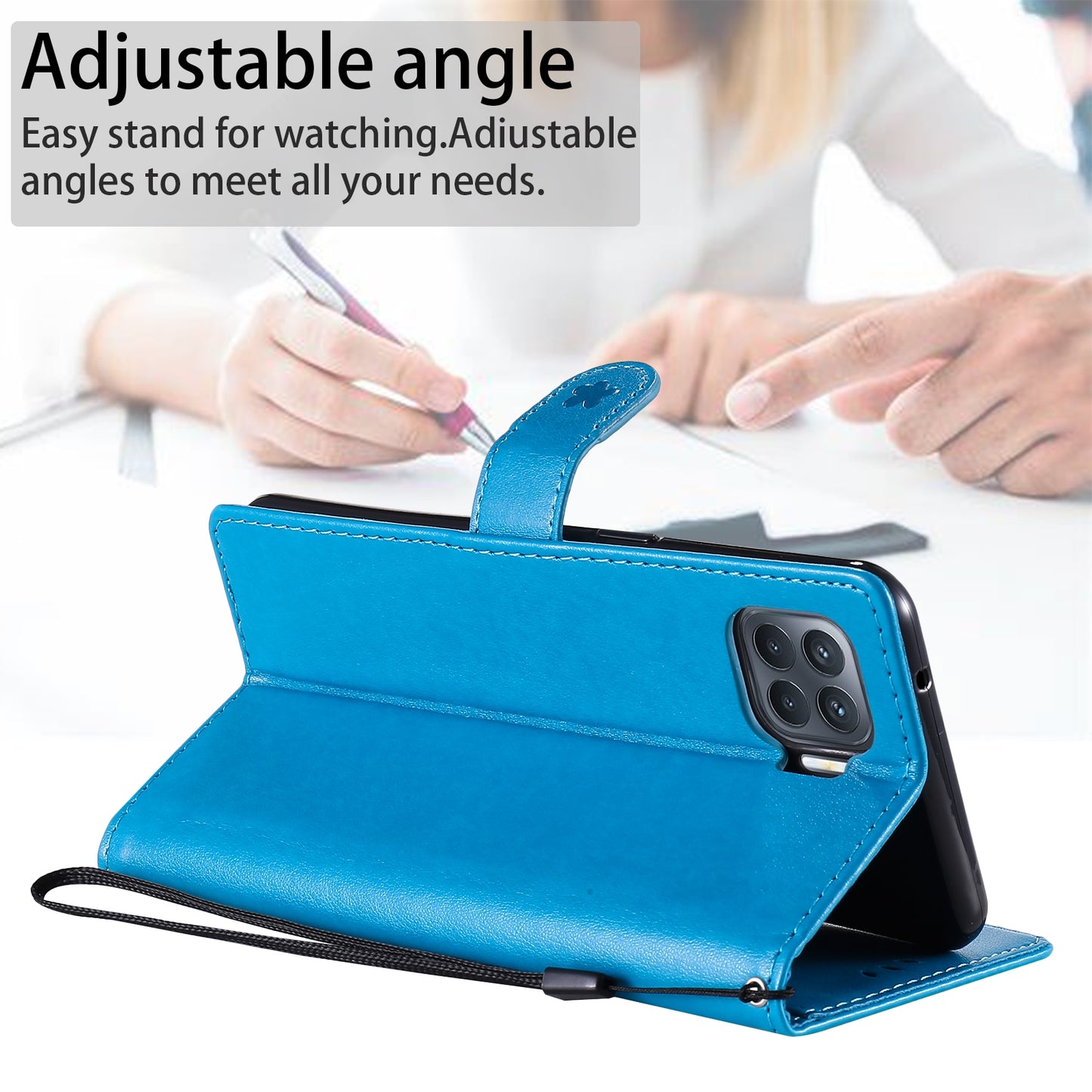 For OPPO F17 Pro Cat and Bee Embossed Flip Leather Phone Case Wallet Cover with Card Slots Cash Pocket Magnetic Stand Protective Shockproof TPU PU Leather Case with Wrist Strap