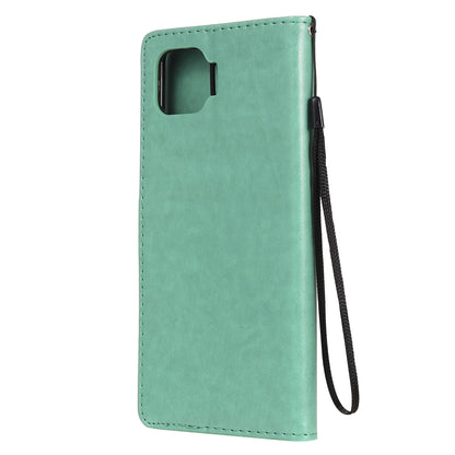 For OPPO F17 Pro Cat and Bee Embossed Flip Leather Phone Case Wallet Cover with Card Slots Cash Pocket Magnetic Stand Protective Shockproof TPU PU Leather Case with Wrist Strap