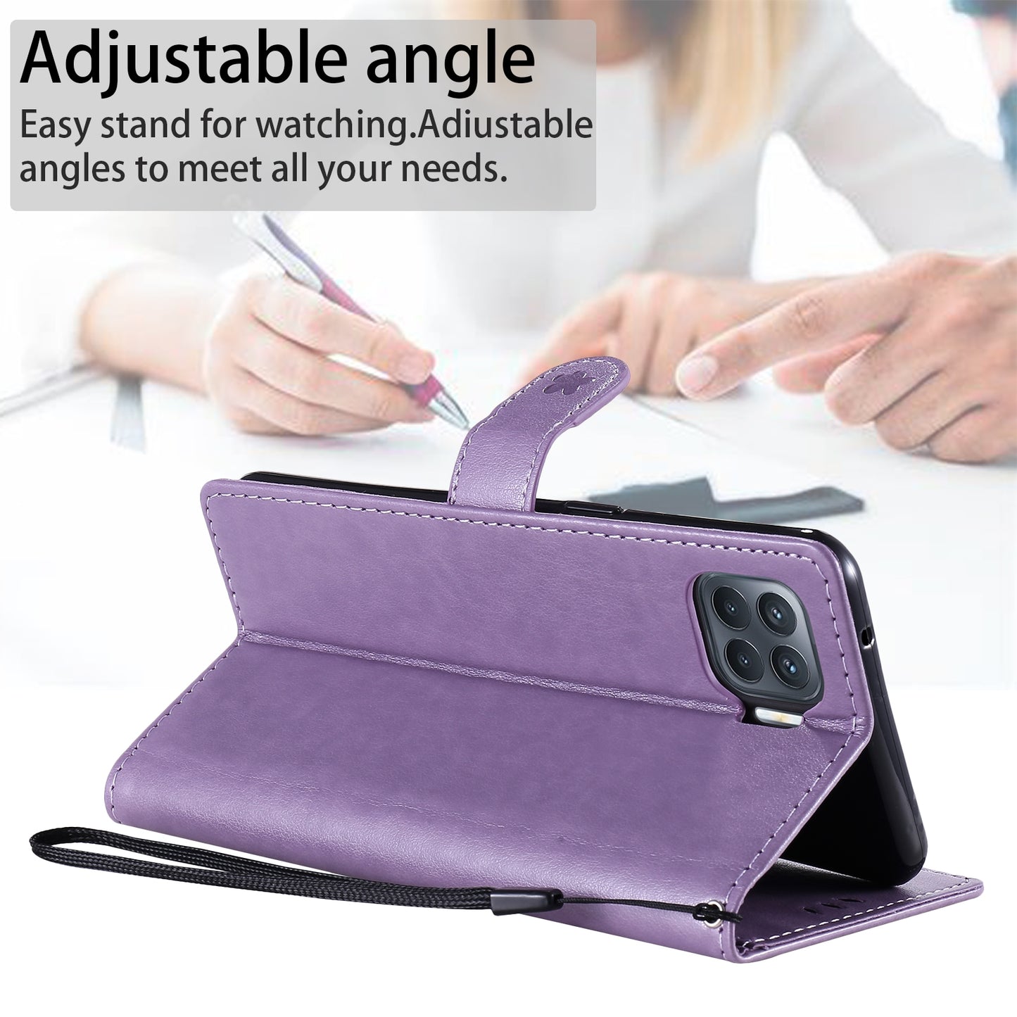 For OPPO F17 Pro Cat and Bee Embossed Flip Leather Phone Case Wallet Cover with Card Slots Cash Pocket Magnetic Stand Protective Shockproof TPU PU Leather Case with Wrist Strap