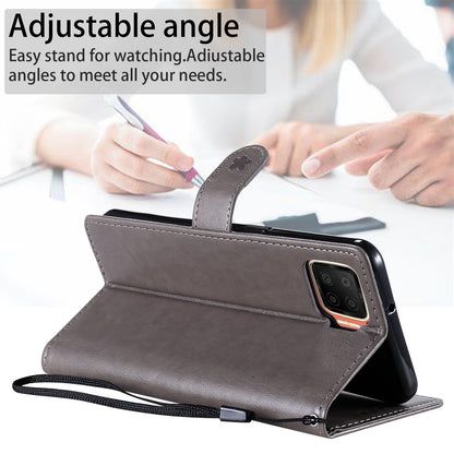 For OPPO F17 Cat and Bee Embossed Flip Leather Phone Case Wallet Cover with Card Slots Cash Pocket Magnetic Stand Protective Shockproof TPU PU Leather Case with Wrist Strap