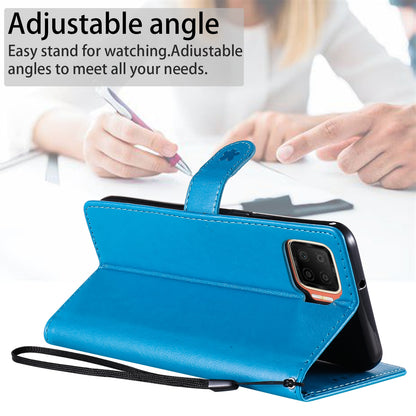 For OPPO A73 4G (2020) Cat and Bee Embossed Flip Leather Phone Case Wallet Cover with Card Slots Cash Pocket Magnetic Stand Protective Shockproof TPU PU Leather Case with Wrist Strap