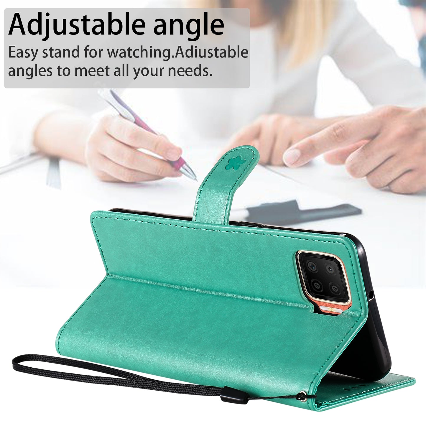 For OPPO A73 4G (2020) Cat and Bee Embossed Flip Leather Phone Case Wallet Cover with Card Slots Cash Pocket Magnetic Stand Protective Shockproof TPU PU Leather Case with Wrist Strap