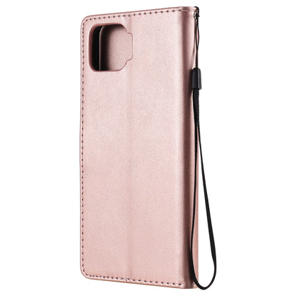 For OPPO F17 Cat and Bee Embossed Flip Leather Phone Case Wallet Cover with Card Slots Cash Pocket Magnetic Stand Protective Shockproof TPU PU Leather Case with Wrist Strap