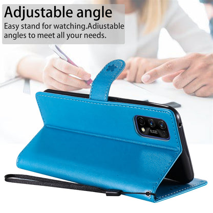 For OPPO Realme 7 Pro Cat and Bee Embossed Flip Leather Phone Case Wallet Cover with Card Slots Cash Pocket Magnetic Stand Protective Shockproof TPU PU Leather Case with Wrist Strap