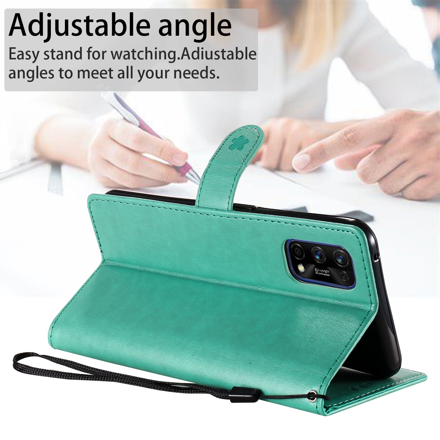 For OPPO Realme 7 Pro Cat and Bee Embossed Flip Leather Phone Case Wallet Cover with Card Slots Cash Pocket Magnetic Stand Protective Shockproof TPU PU Leather Case with Wrist Strap