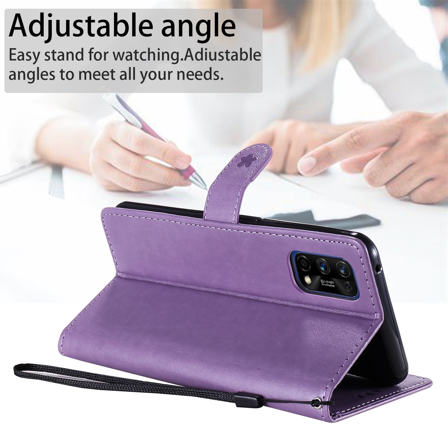 For OPPO Realme 7 Pro Cat and Bee Embossed Flip Leather Phone Case Wallet Cover with Card Slots Cash Pocket Magnetic Stand Protective Shockproof TPU PU Leather Case with Wrist Strap
